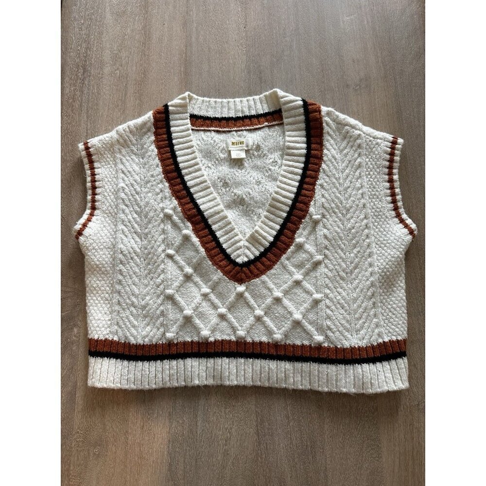 Maeve Anthropologie Willa Cable-Knit Sweater Vest White Size XS Petite Fall - Picture 3 of 8